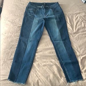 Two Tone Panel Skinny Cropped Jeans